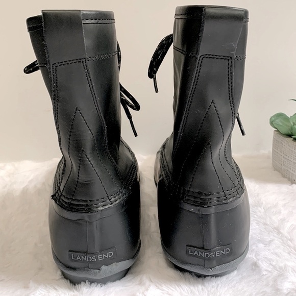 LANDS’ End mens black leather waterproof mid-calf duck boots 490642 - Picture 4 of 9